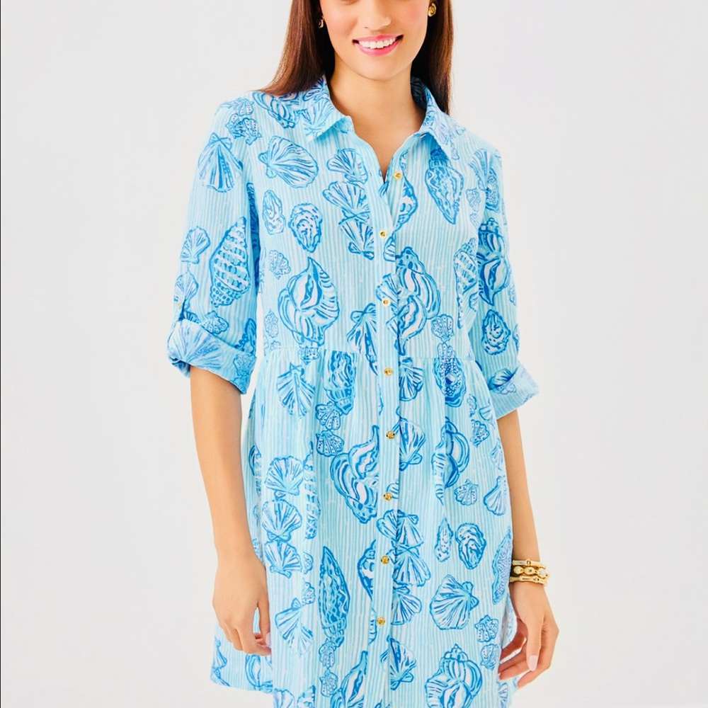 Lilly Pulitzer SHAELA  dress in fresh water blue cool as shell. Medium NWT